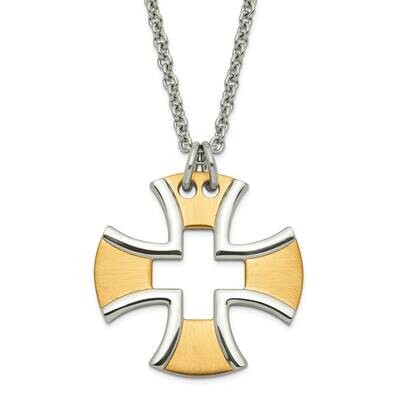 &amp; Yellow Ip-Plated Polished &amp; Satin Cross Necklace Stainless Steel SRN124-18 by Chisel, MPN: SRN124…
