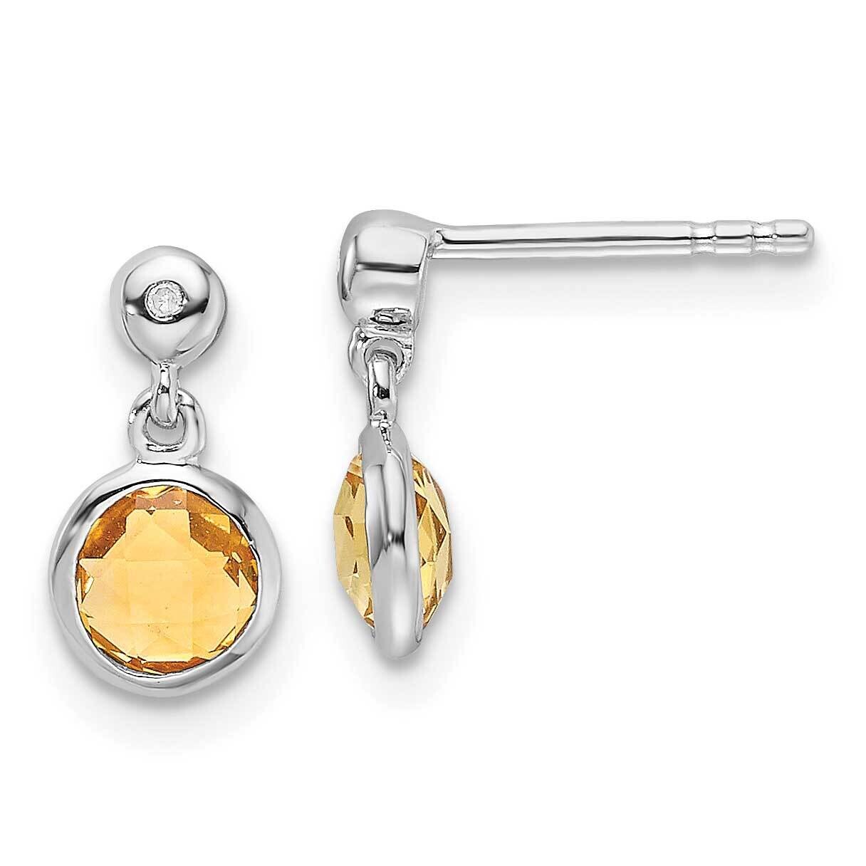 Rh Plated White Ice Diamond Citrine Post Earrings Sterling Silver QW360CI, MPN: QW360CI,