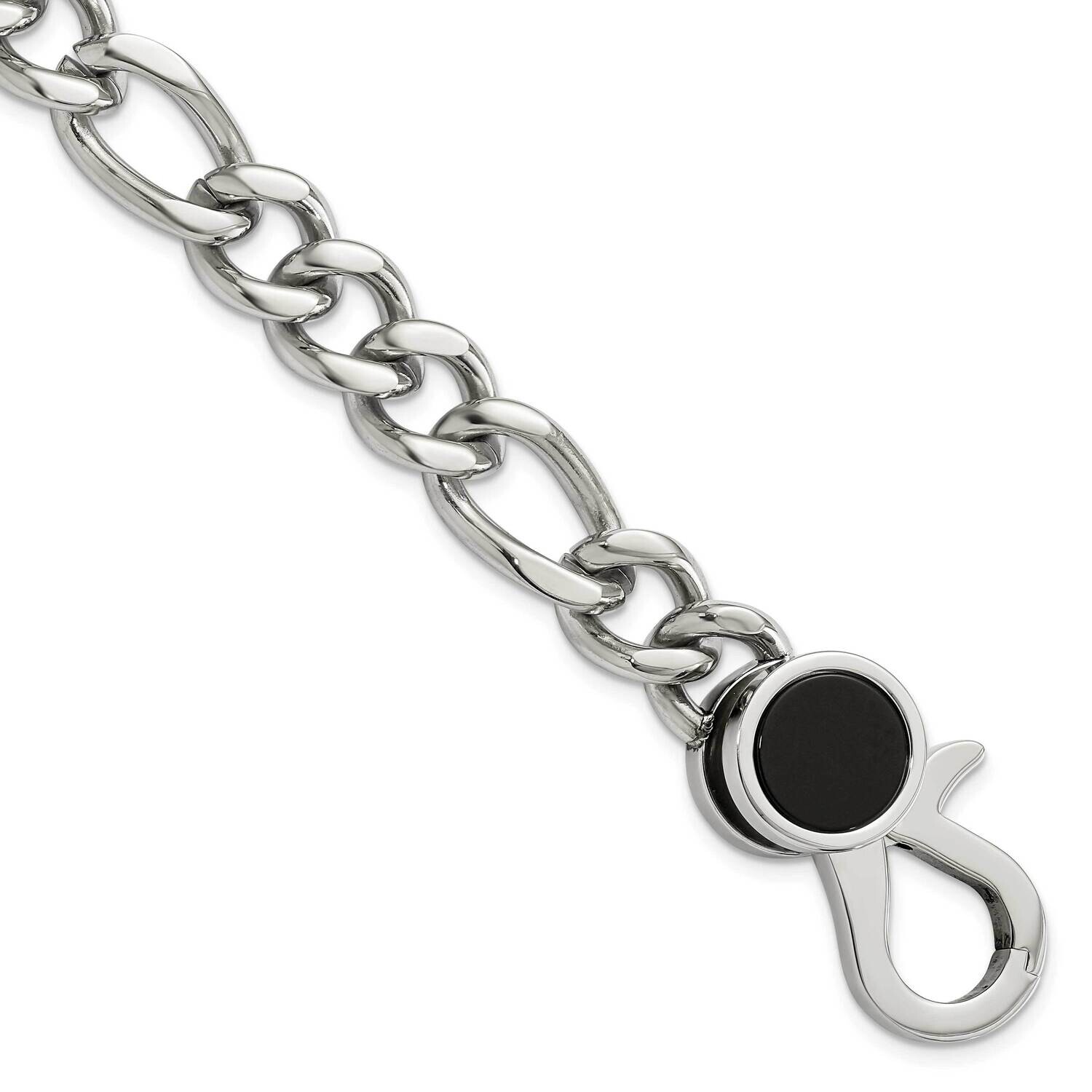 Chisel Polished Black Agate 8 Inch Figaro Link Bracelet Stainless Steel SRB3074-8 by Chisel, MPN: S…