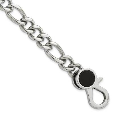 Chisel Polished Black Agate 8 Inch Figaro Link Bracelet Stainless Steel SRB3074-8 by Chisel, MPN: S…