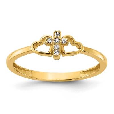 CZ Cross Hearts Ring 14k Polished Gold R964, MPN: R964,