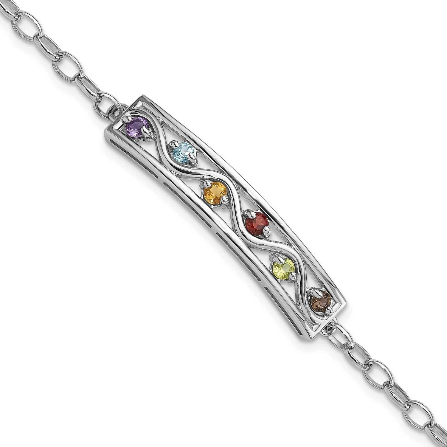 Rainbow Multi Gemstone 7.5 Inch Bracelet Sterling Silver Rhodium-Plated QX1001RB