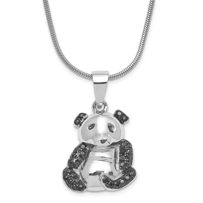 & Black CZ Brilliant Embers 2 Inch Extension Panda Necklace Sterling Silver QMP828-18