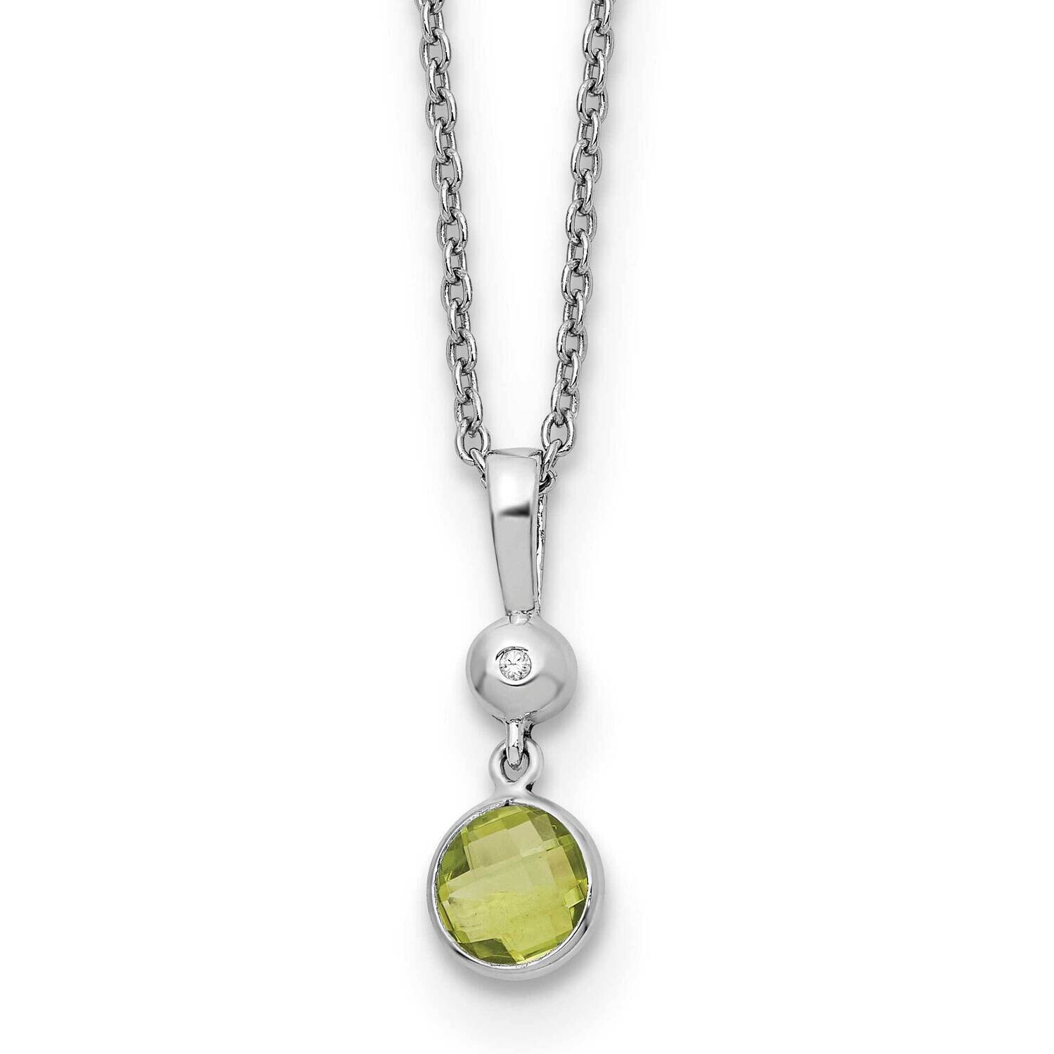 Rh Plated White Ice .01Ct. Diamond Peridot 2 Inch Extension Necklace Sterling Silver QW359PE-18, MP…