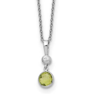 Rh Plated White Ice .01Ct. Diamond Peridot 2 Inch Extension Necklace Sterling Silver QW359PE-18, MP…