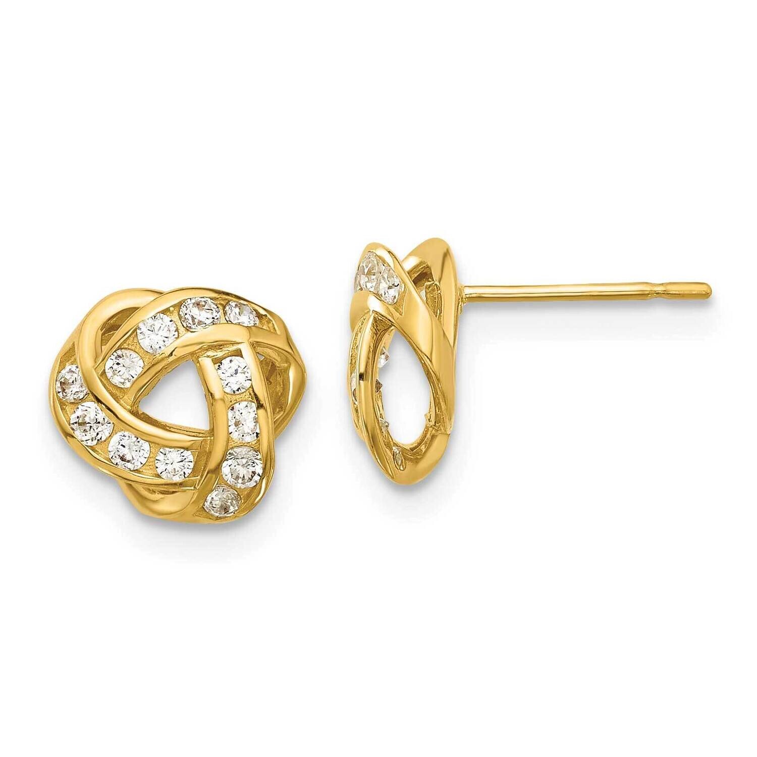 Madi K Polished CZ Love Knot Post Earrings 14k Gold SE3058, MPN: SE3058,
