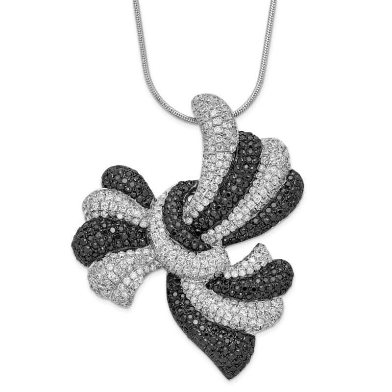 Black & Clear CZ Brilliant Embers Bow Necklace Sterling Silver QMP456-18