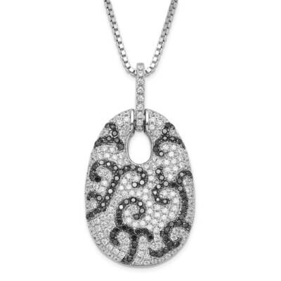 Black &amp; Clear CZ Brilliant Embers Oval 2 Inch Extension Necklace Sterling Silver QMP785-18, MPN: QM…