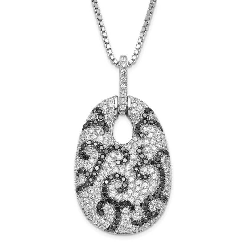 Black & Clear CZ Brilliant Embers Oval 2 Inch Extension Necklace Sterling Silver QMP785-18