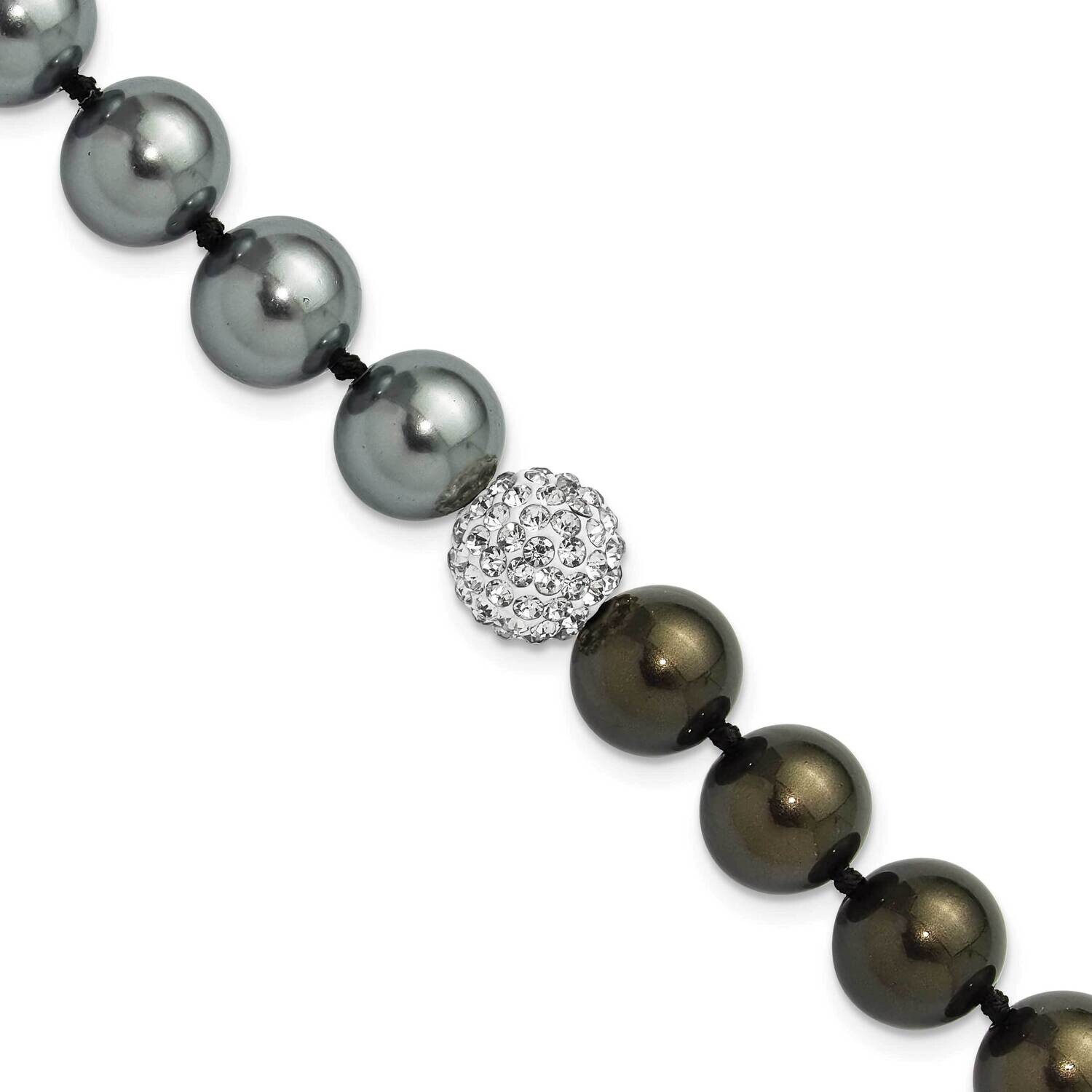 Majestik Rh-Pl 10-11mm Grey Black Imit Shell Pearl Crystal Bracelet 7.5 Inch Sterling Silver QMJB16…