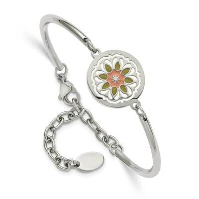 Chisel Polished Enameled Flower 5.5 Inch Bangle Bracelet 2 Inch Extension Stainless Steel SRB3105-5…