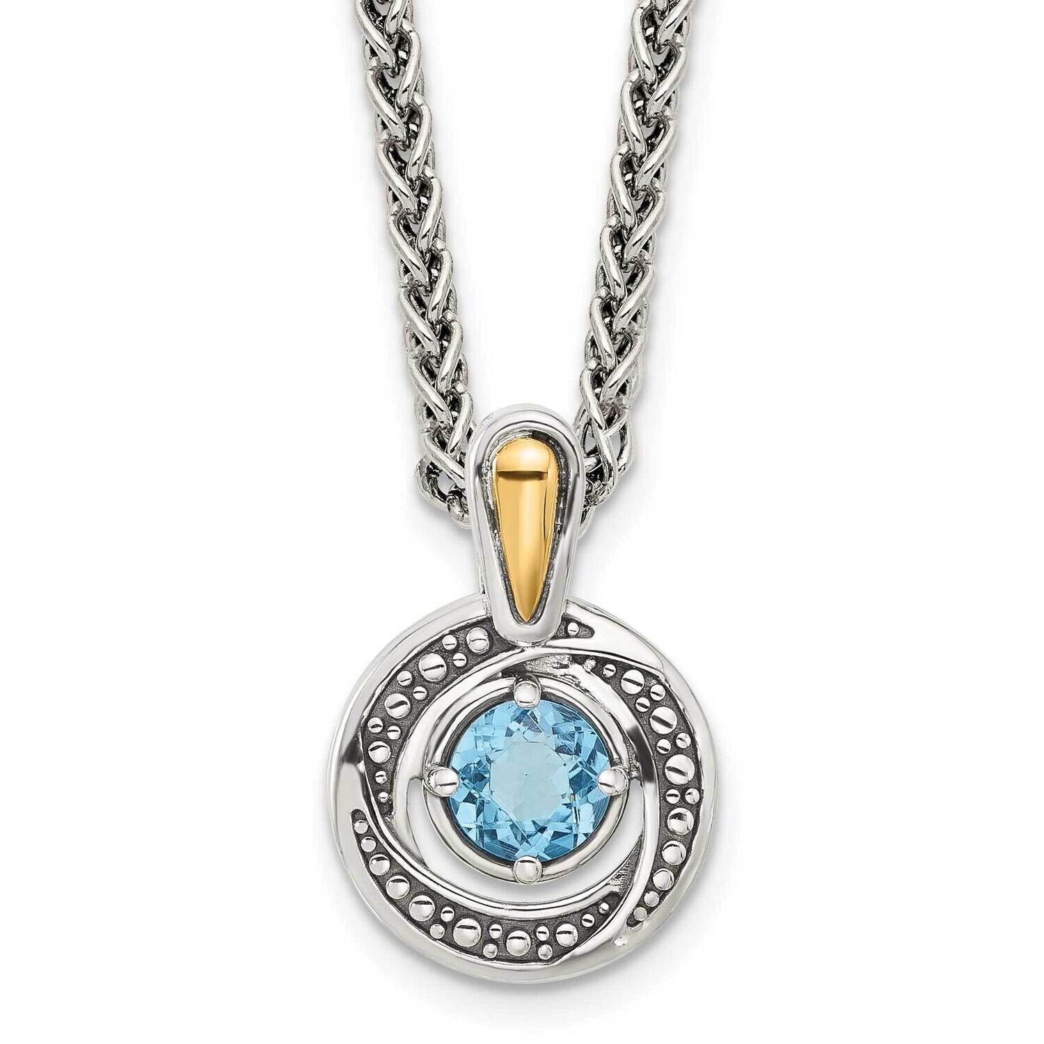 Shey Couture Accent Light Swiss Blue Topaz 18 Inch Necklace Sterling Silver Antiqued 14k QTC1802, M…