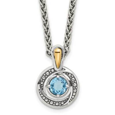 Shey Couture Accent Light Swiss Blue Topaz 18 Inch Necklace Sterling Silver Antiqued 14k QTC1802, M…