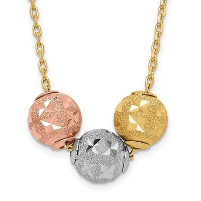 Polished Diamond-Cut 3 Bead 18 Inch Necklace 14k Tri-Color Gold RWN789-18, MPN: RWN789-18,
