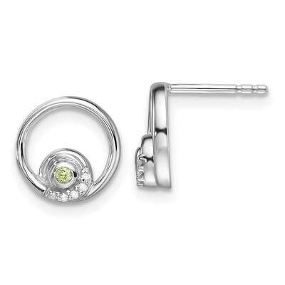 Rh Plated White Ice .03Ct. Diamond Peridot Post Earrings Sterling Silver QW372PE, MPN: QW372PE,