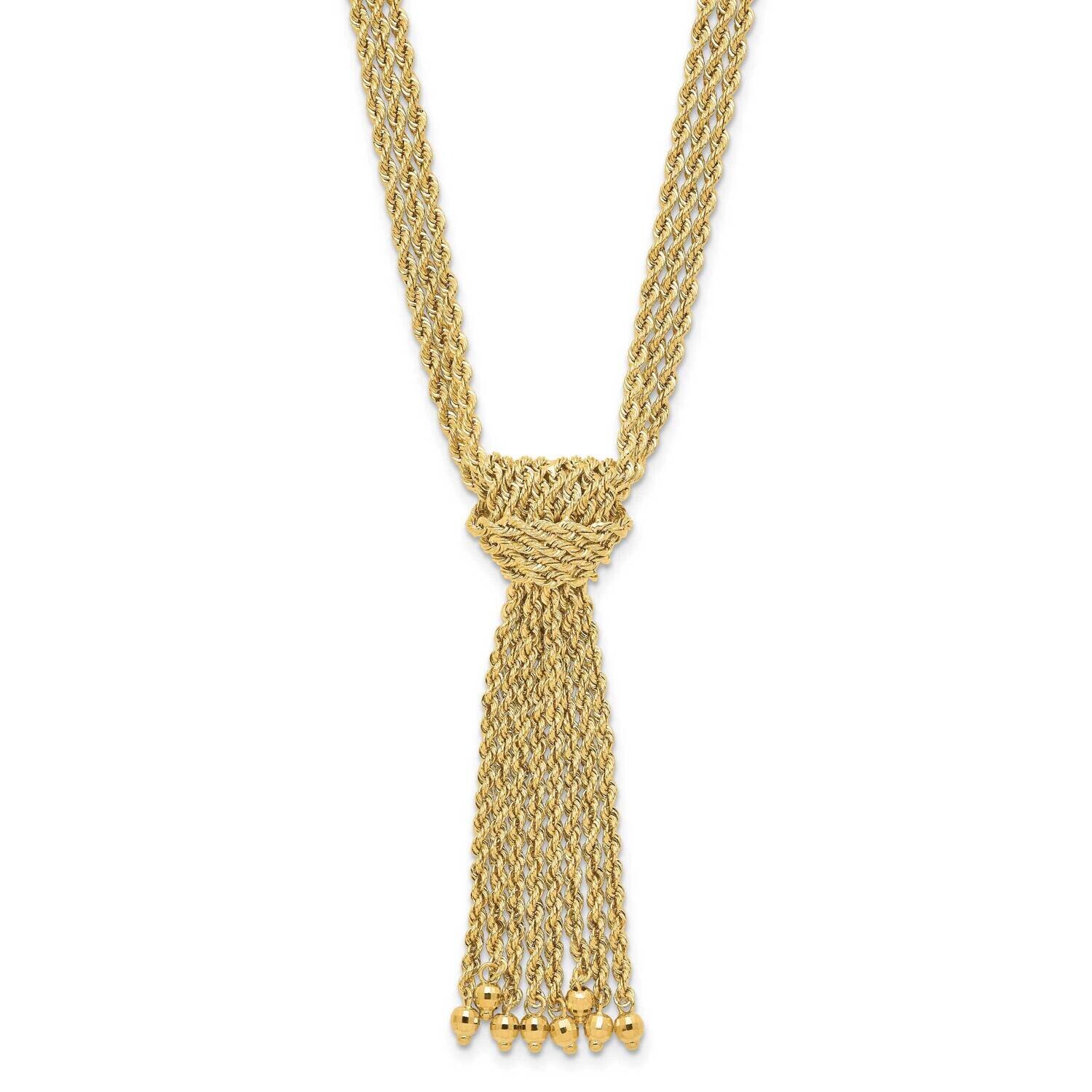 Diamond-Cut Multi-StrRope Drop Knot Beads Necklace 14k Polished Gold SF3040-18