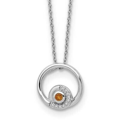Rh Plated White Ice .05Ct. Diamond &amp; Citrine 2 Inch Extension Necklace  Sterling Silver QW371CI-18,…