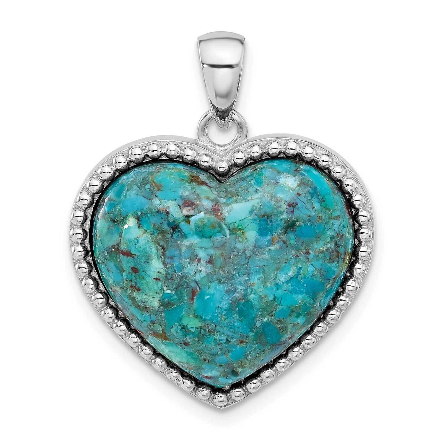 Reconstituted Turquoise Heart Pendant Sterling Silver Rhodium-Plated QP5757