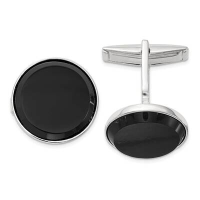 Round Onyx Cuff Links Sterling Silver Polished QQ646 by Men&#39;s Jewelry and Accessories, MPN: QQ646,