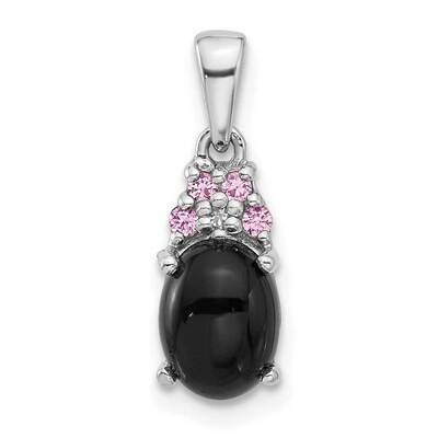 Rh-Plated Black Onyx .08Cr.Pink Sapphire .005Ct Diamond Pendant Sterling Silver QP5748, MPN: QP5748,