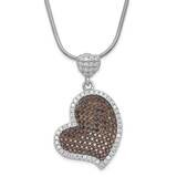 Brown &amp; Clear CZ True Fire Heart 2 Inch Extension Necklace Sterling Silver QMP810-18, MPN: QMP810-1…