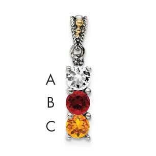 3-Stone Diamond Mothers Pendant Semi-Mount Sterling Silver Antiqued 14k QMPD24/3, MPN: QMPD24/3,