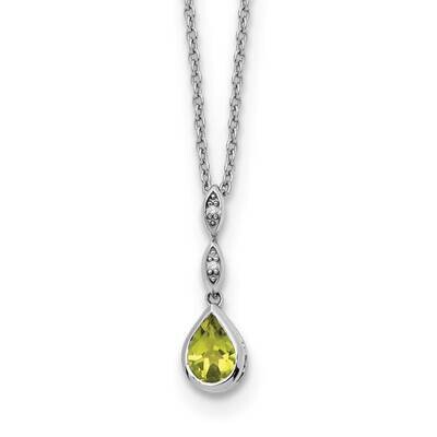 Rh Plated White Ice .01 Ct. Diamond Peridot 2 Inch Extender Necklace Sterling Silver QW369PE-18, MP…