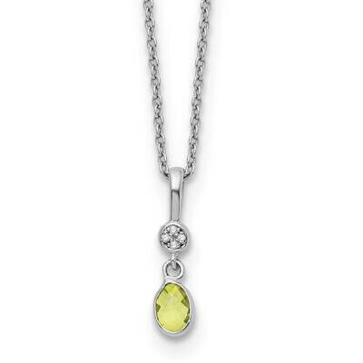 Rh Plated White Ice .02Ct. Diamond &amp; Peridot 2 Inch Extension Necklace Sterling Silver QW366PE-18, …