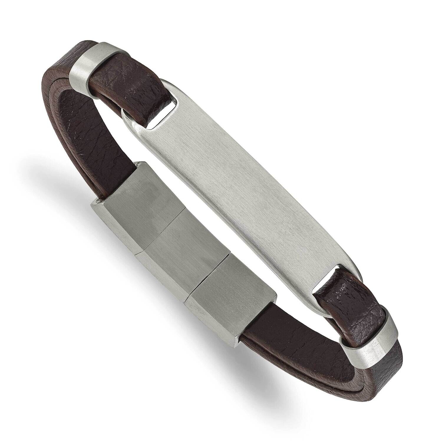 Chisel Brushed Brown Leather 8 Inch Id Bracelet .5 Inch Extension Stainless Steel SRB3149-8 by Chis…