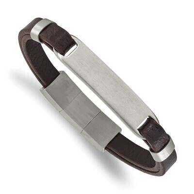 Chisel Brushed Brown Leather 8 Inch Id Bracelet .5 Inch Extension Stainless Steel SRB3149-8 by Chis…