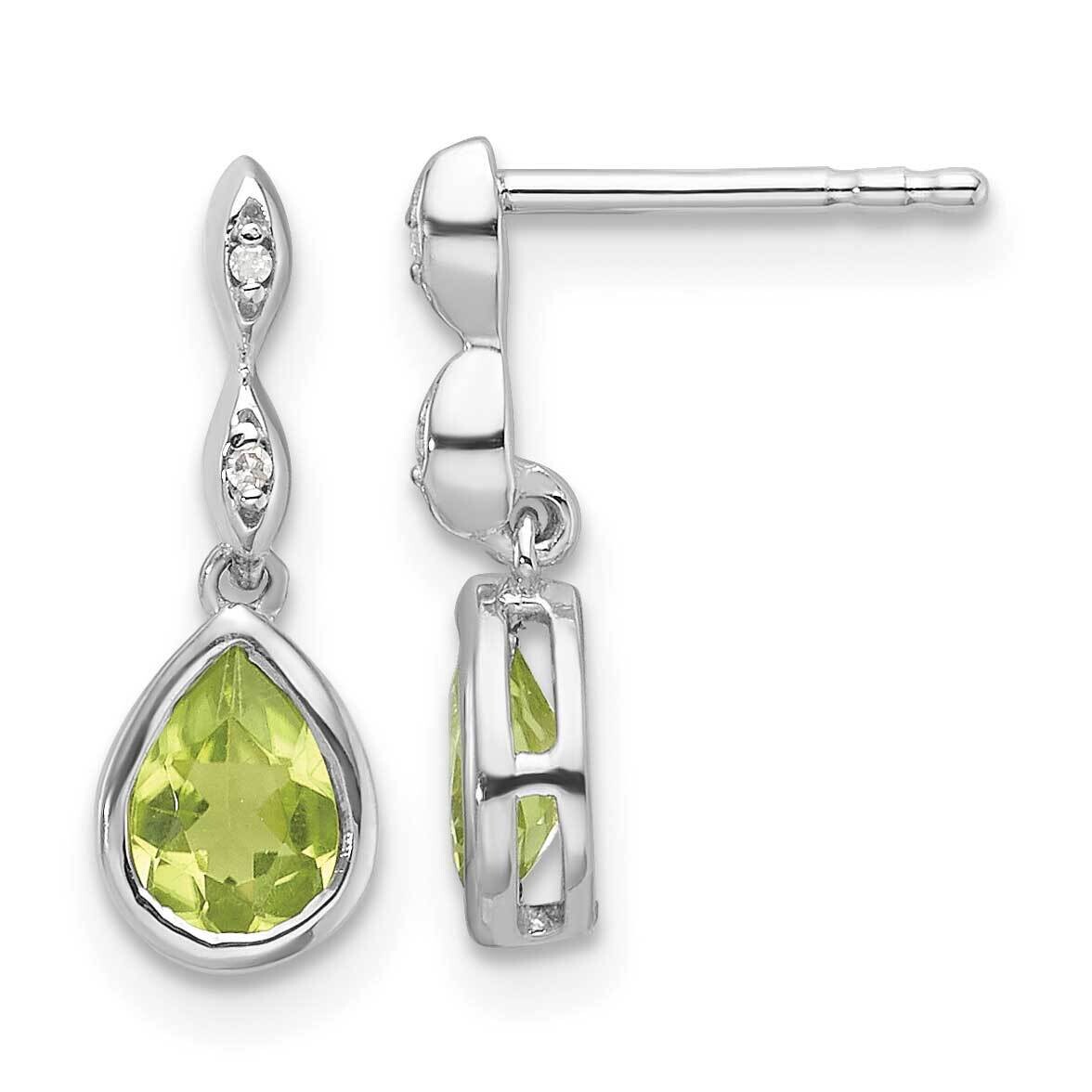Rh Plated White Ice .01 Ct. Diamond Peridot Post Earrings Sterling Silver QW370PE, MPN: QW370PE,
