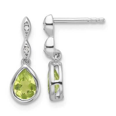 Rh Plated White Ice .01 Ct. Diamond Peridot Post Earrings Sterling Silver QW370PE, MPN: QW370PE,