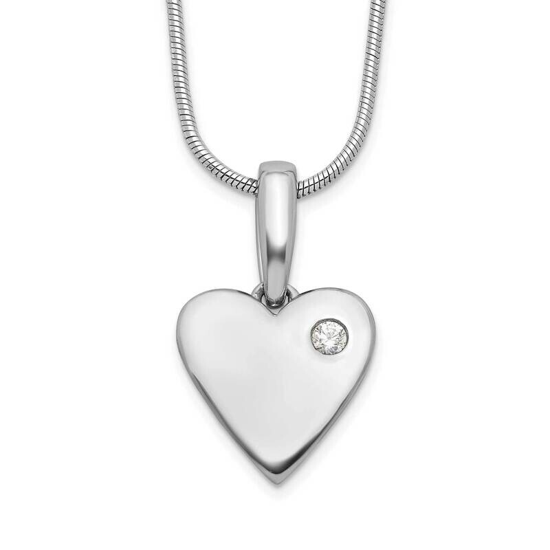 White Ice 18 Inch Diamond Heart Necklace 2 Inch Extender Sterling Silver Rhodium-Plated QW536-18