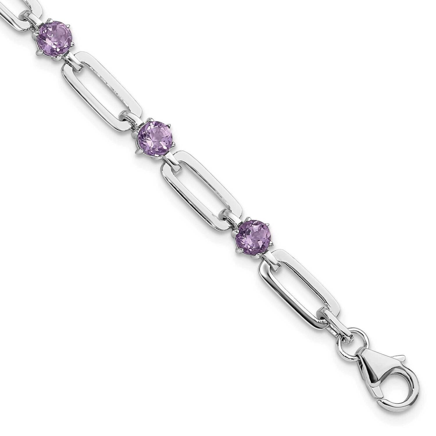 Rhod-Plated 5mm 3.42Am Amethyst Paperclip Chain Bracelet 7.5 Inch Sterling Silver QX996AM