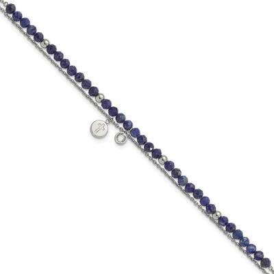 Chisel Polished 2-StrLapis Crystal Cross 9 Inch Anklet Plus 2 Inch Extension Stainless Steel SRA121…