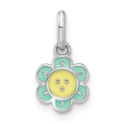 Rh-Plated Blue &amp; Yellow Enamel Flower Children&#39;s Pendant Sterling Silver QP5842, MPN: QP5842,