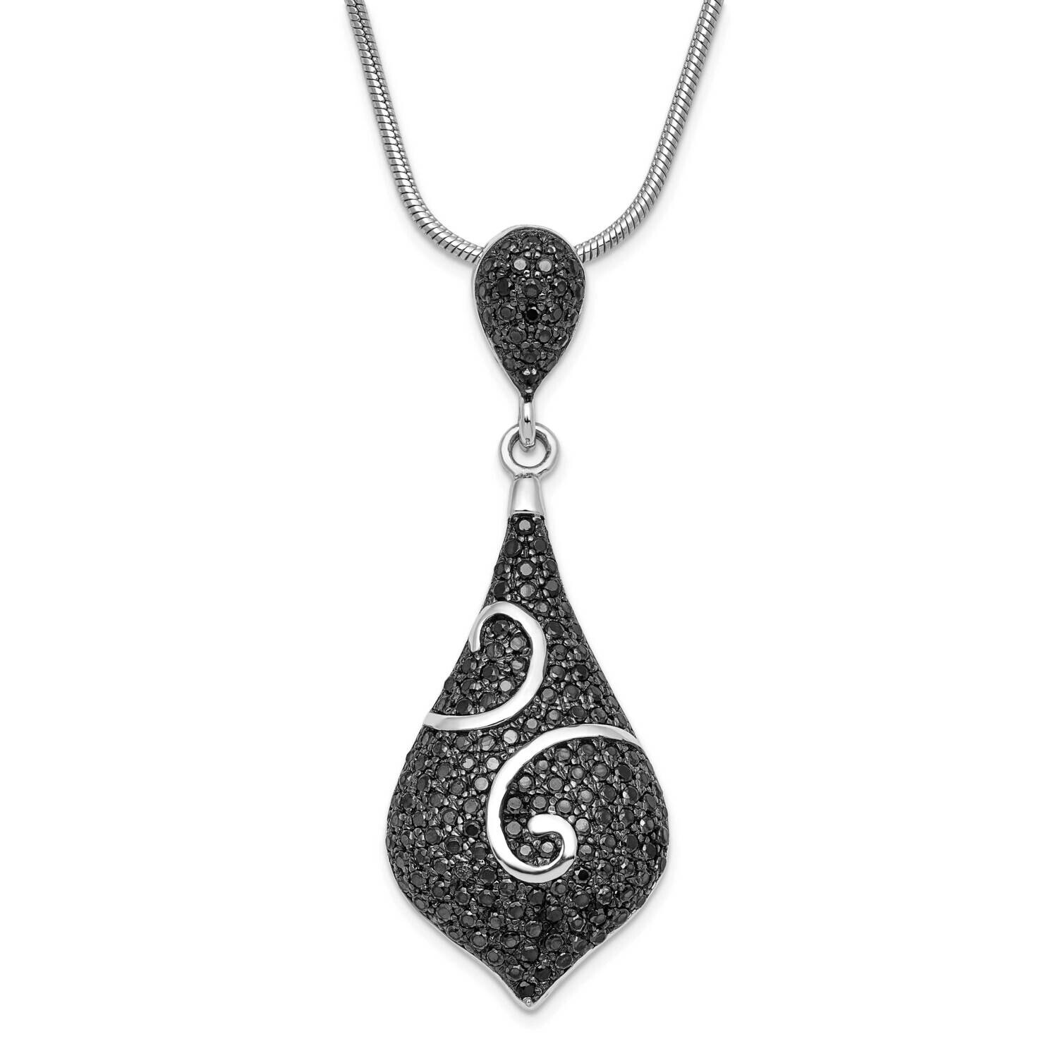 &amp; Black CZ Fancy Brilliant Embers 2 Inch Extension Necklace Sterling Silver QMP786-18