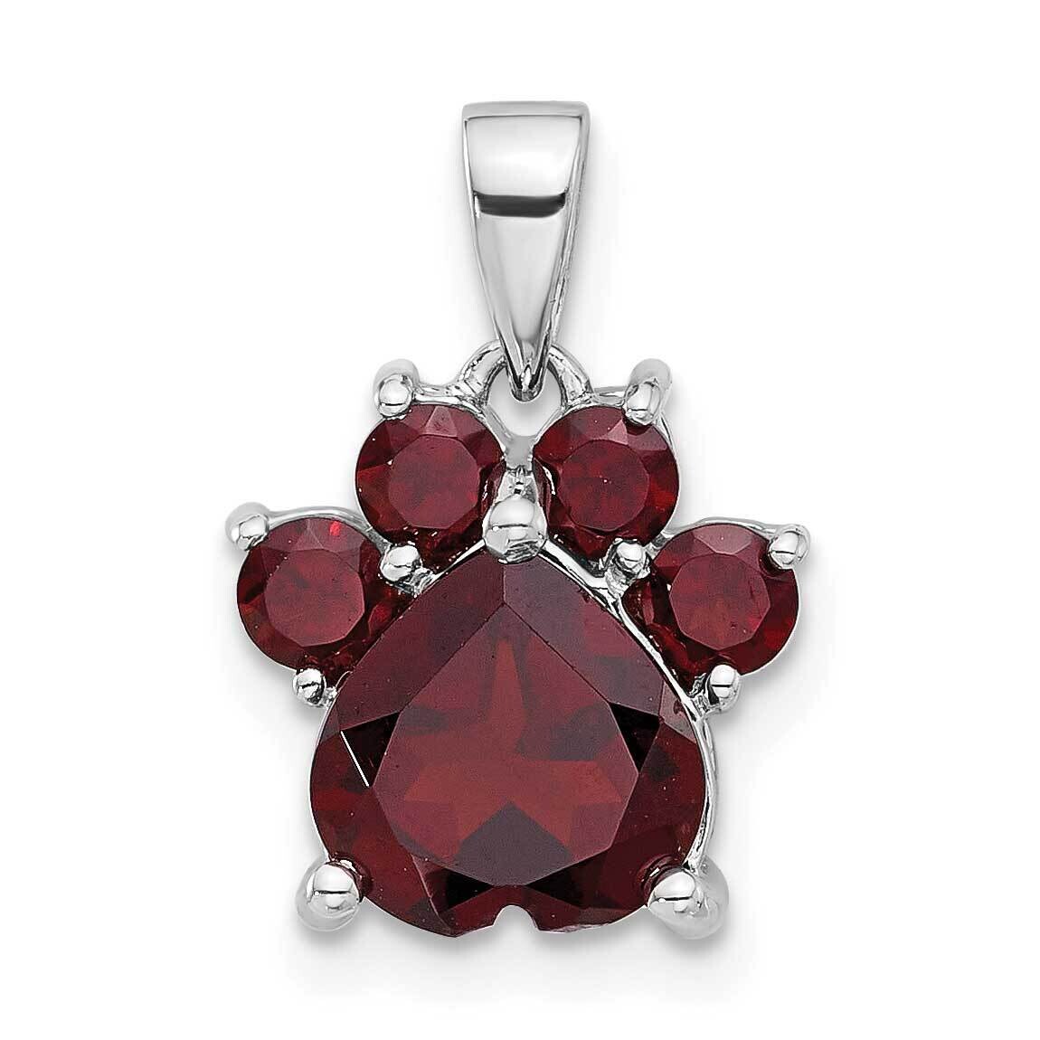 Polished Garnet Paw Pendant Sterling Silver Rhodium-Plated QP5872GA, MPN: QP5872GA,