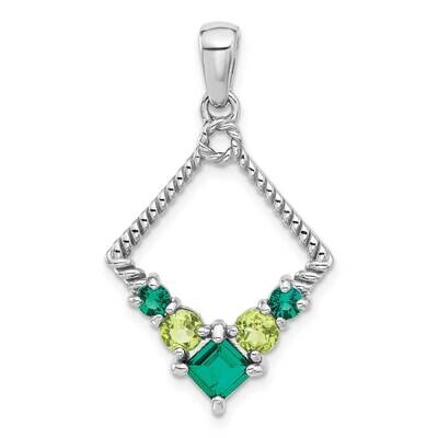 Created Emerald Peridot Pendant Sterling Silver Rhodium-Plated QP5888, MPN: QP5888,