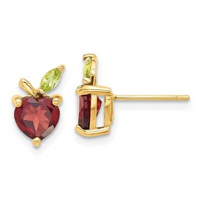 Garnet Peridot Apple Post Earrings 14k Gold SF3071E, MPN: SF3071E,