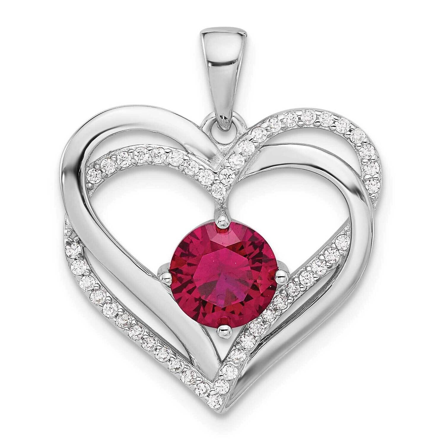 Red White CZ Double Heart Pendant Sterling Silver Rhodium-Plated QP5792, MPN: QP5792,