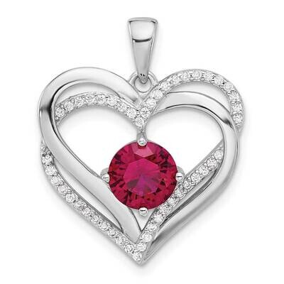 Red White CZ Double Heart Pendant Sterling Silver Rhodium-Plated QP5792, MPN: QP5792,