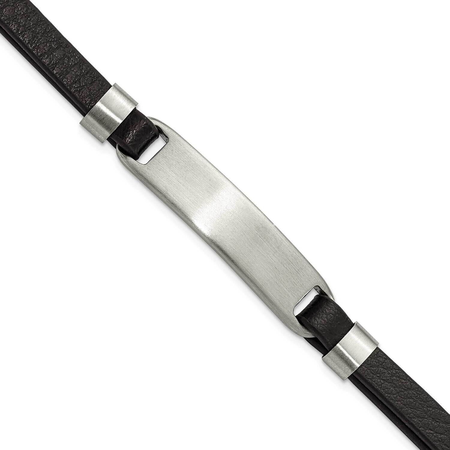 Chisel Brushed Black Leather 8 Inch Id Bracelet .5 Inch Extension Stainless Steel SRB3148-8 by Chis…