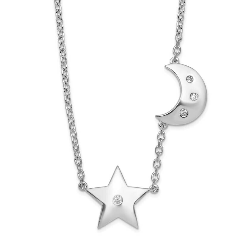 White Ice 18 Inch Diamond Star Moon Necklace Sterling Silver Rhodium-Plated QW512-18