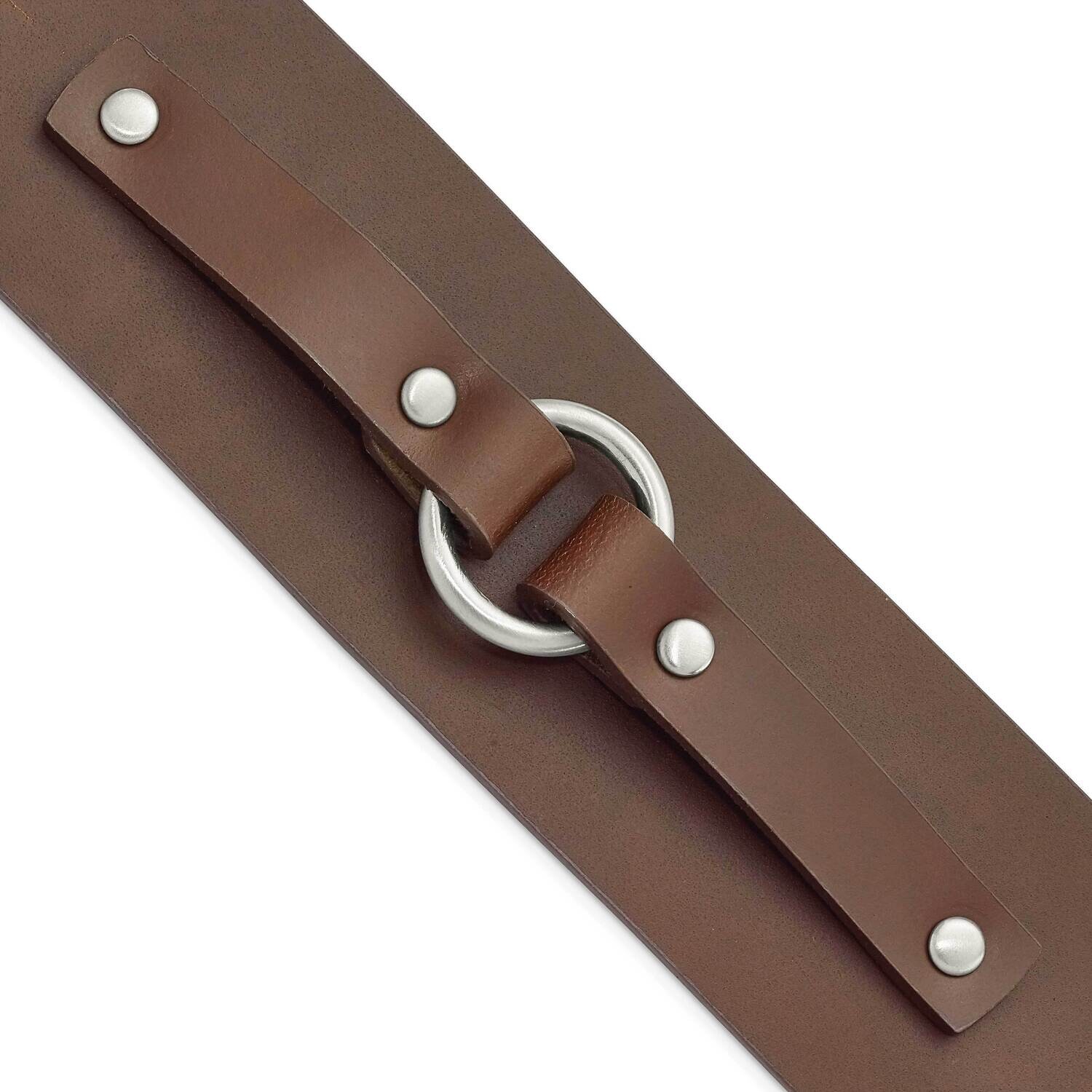 Satin Brown Leather Bracelet 8.75 Inch Stainless Steel SRB719-8.75