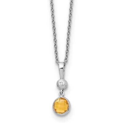 Rh Plated White Ice .01Ct. Diamond Citrine 2 Inch Extension Necklace Sterling Silver QW359CI-18, MP…