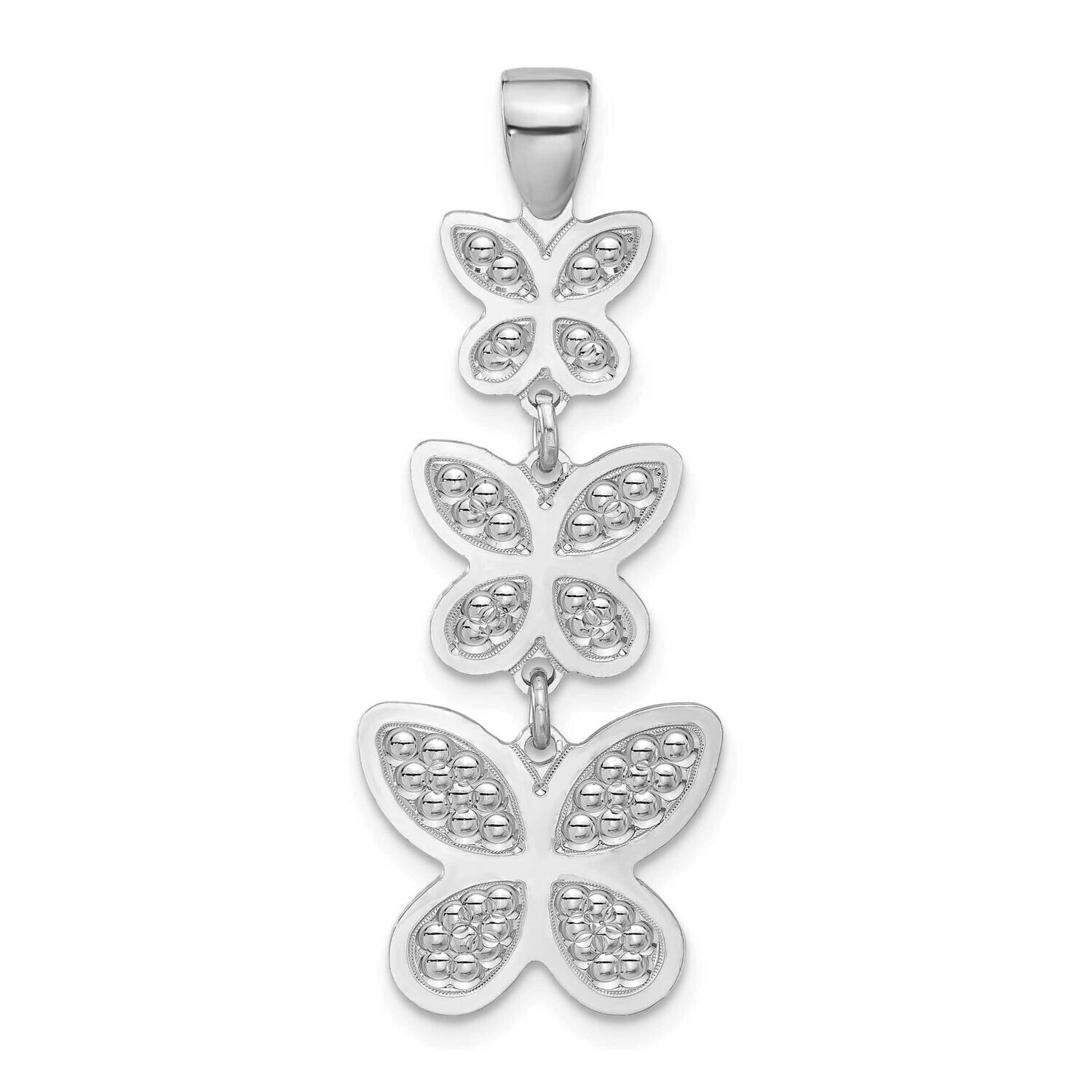Rhodium Plated Polished Beaded Butterfly Pendant Sterling Silver QP5806, MPN: QP5806,