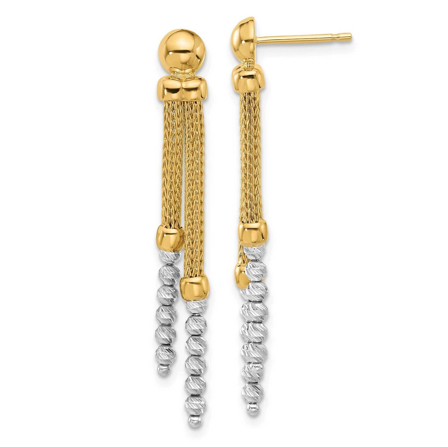 Polished Diamond-Cut Beaded Dangle Post Earrings 14k Two-Tone Gold SF2985E