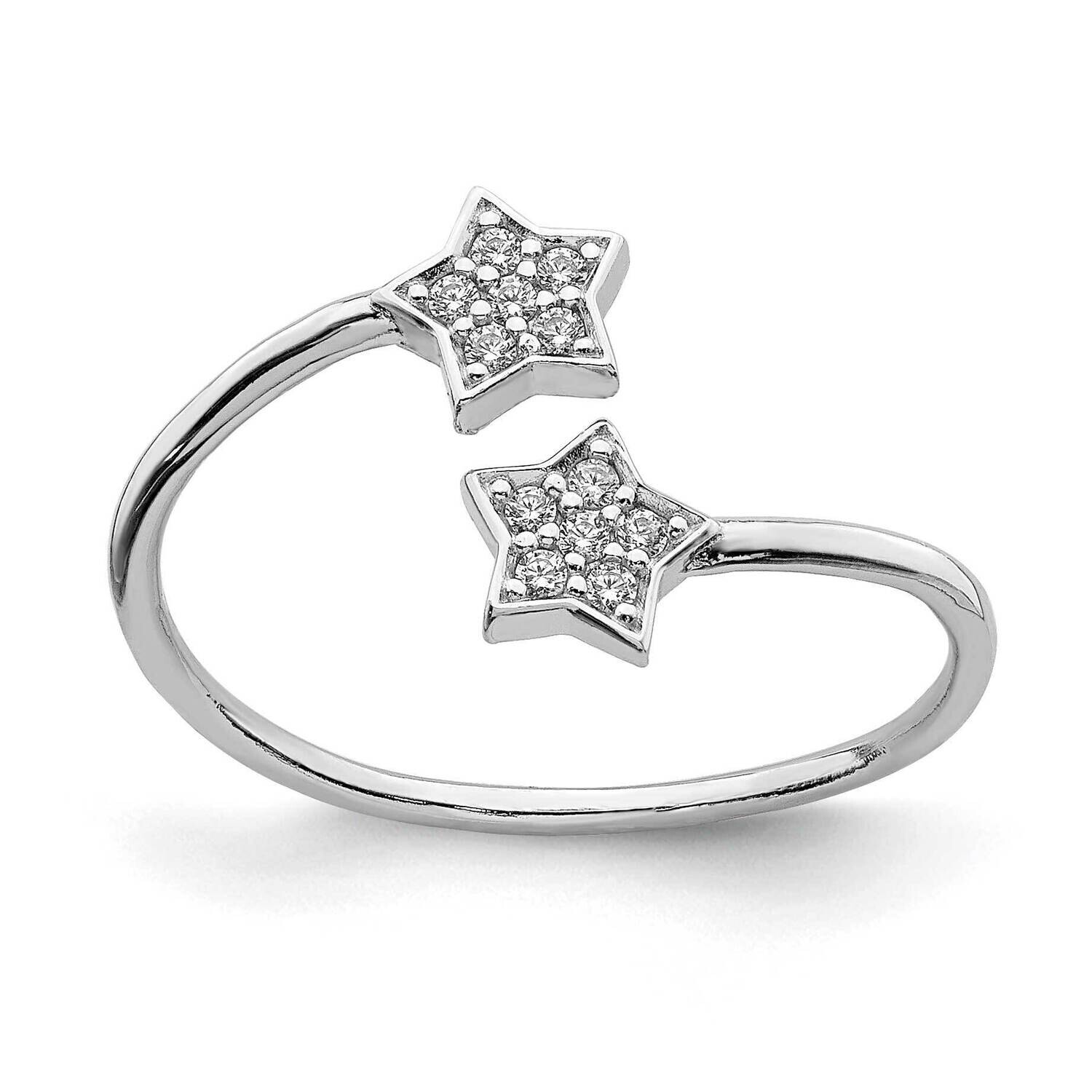 CZ Stars Bypass Adjustable Ring Sterling Silver Rhodium-Plated QR7181, MPN: QR7181, 191101920417