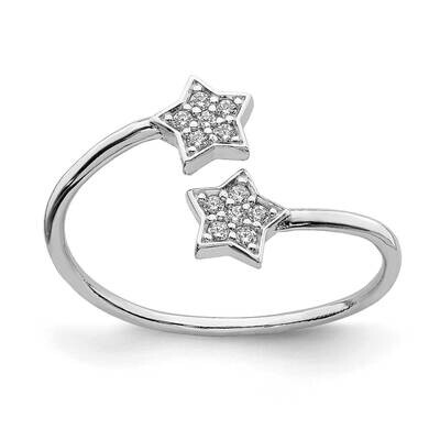 CZ Stars Bypass Adjustable Ring Sterling Silver Rhodium-Plated QR7181, MPN: QR7181, 191101920417